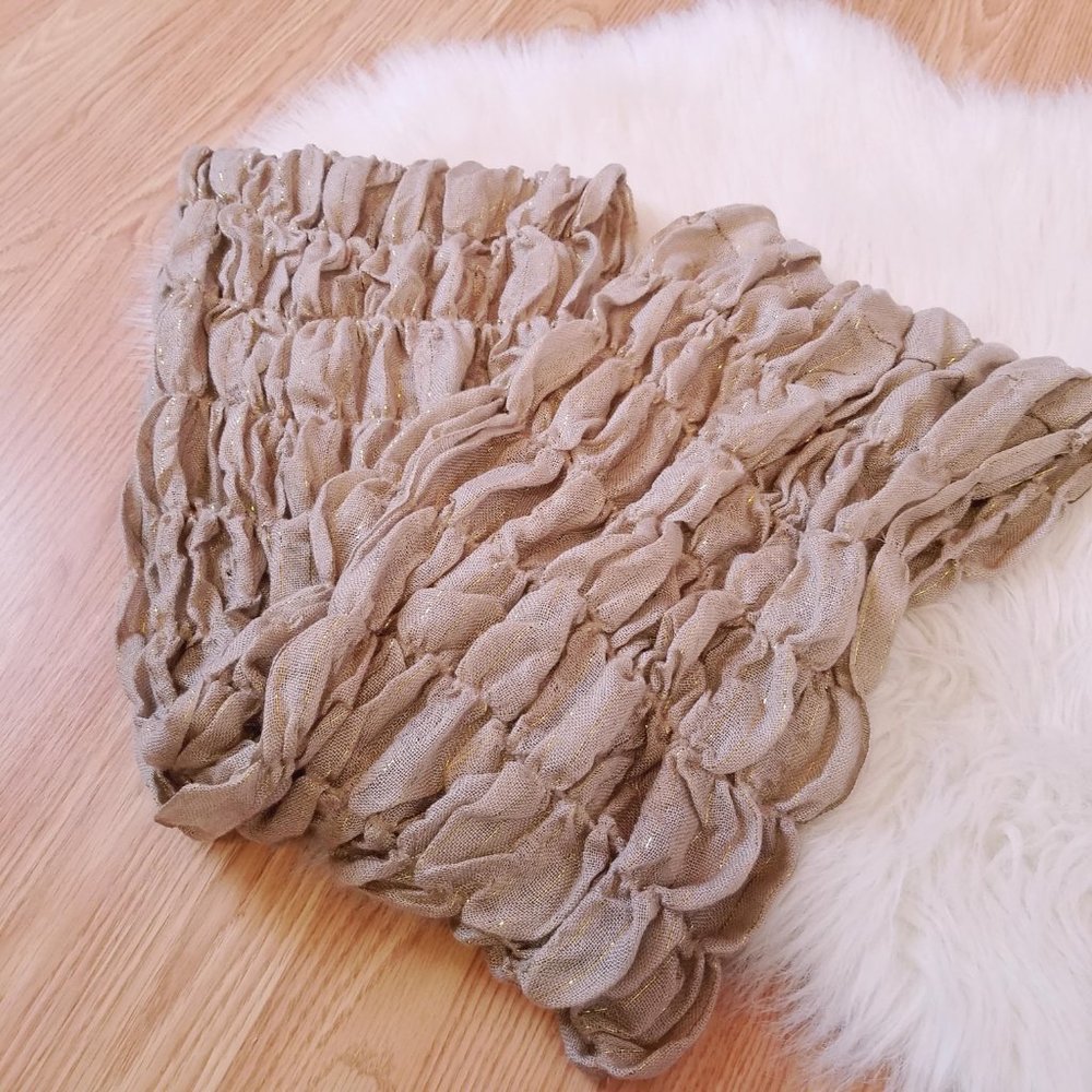 Tan & Gold Ruched Infinity Scarf - Picture 5 of 8